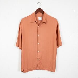 Sandro Paris Men's Short Sleeve Button up Shirt Clay Orange Viscose sz Medium